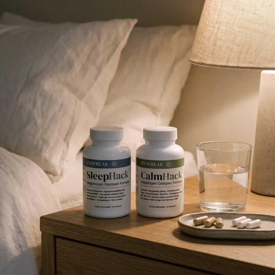 SleepHack and CalmHack on a bedside table